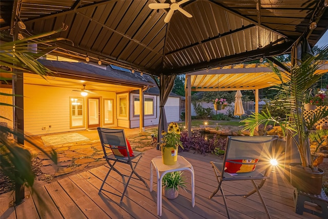 5942 Pebble Springs Dr, Houston, TX 77066 - wooden terrace with a gazebo and a ceiling fan
