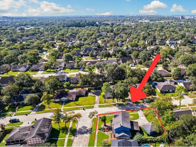 1403 Maygrove Dr, Sugar Land, TX 77498 - aerial perspective of suburban area featuring property parcel outlined