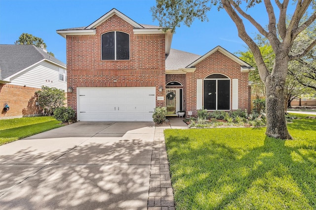 21006 Indigo Field Ln, Richmond, TX 77407 - traditional-style house with brick siding, concrete driveway, and a front yard