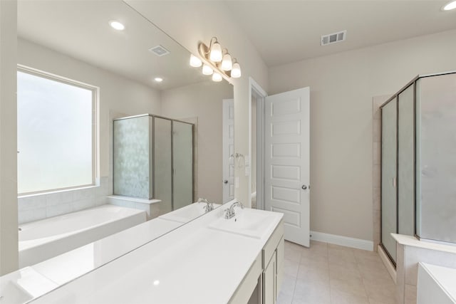 6322 Cambrai Wood Ln, Katy, TX 77493 - bathroom featuring a stall shower, vanity, a garden tub, and recessed lighting