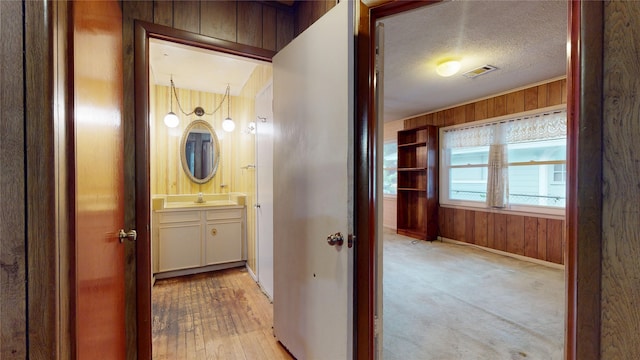 6619 Heron Dr, Houston, TX 77087 - corridor with wood walls and a textured ceiling