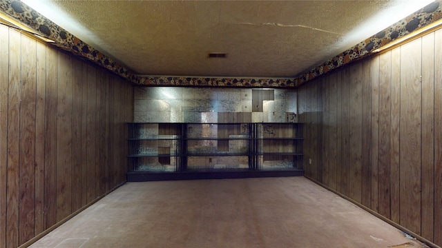 6619 Heron Dr, Houston, TX 77087 - below grade area featuring wood walls and a textured ceiling