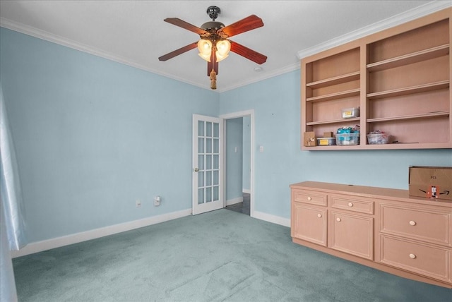 2250 Broadway St, San Leon, TX 77539 - unfurnished office featuring carpet, ceiling fan, ornamental molding, and french doors