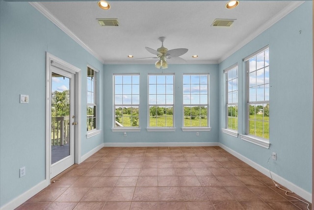 2250 Broadway St, San Leon, TX 77539 - unfurnished sunroom with healthy amount of natural light, crown molding, recessed lighting, and tile patterned flooring