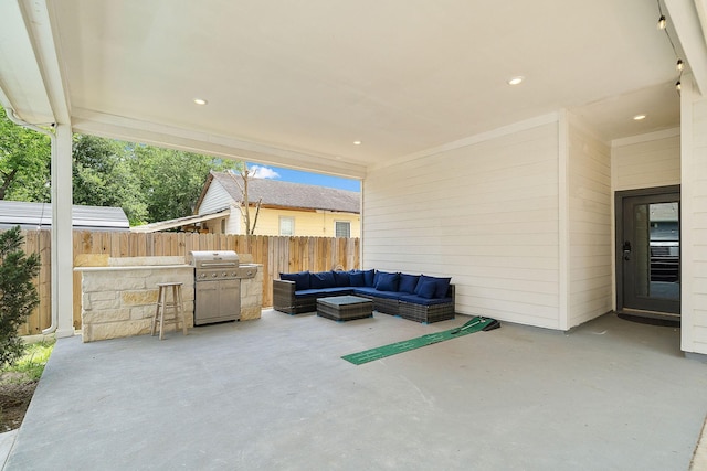 4209 Gunter St, Houston, TX 77020 - view of patio with an outdoor living space and a grill