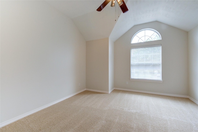 22934 Cove Timbers Ct, Tomball, TX 77375 - unfurnished room featuring ceiling fan, light colored carpet, and lofted ceiling