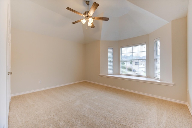 22934 Cove Timbers Ct, Tomball, TX 77375 - spare room featuring carpet flooring, lofted ceiling, and a ceiling fan