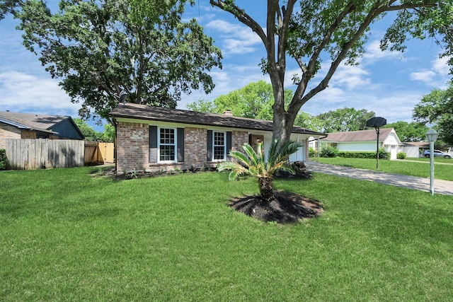 10602 Raydell Dr, Houston, TX 77031 - ranch-style home with driveway, a garage, a chimney, and brick siding