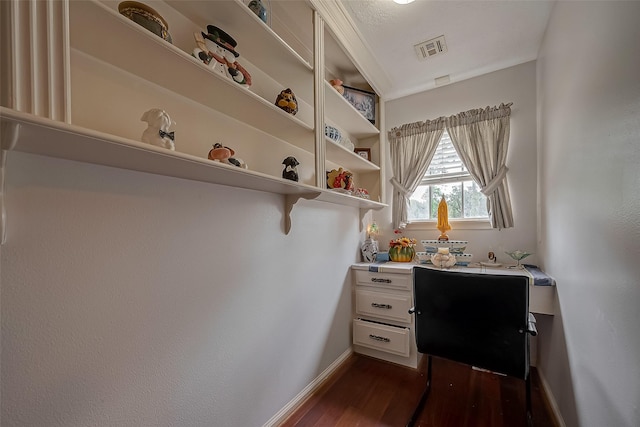 1407 Ella Cir, Houston, TX 77090 - office area with baseboards and dark wood-style floors