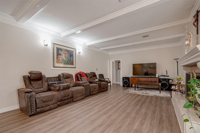 1407 Ella Cir, Houston, TX 77090 - home theater with light wood-style flooring and beam ceiling