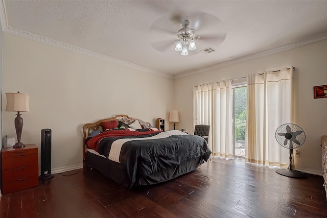 1407 Ella Cir, Houston, TX 77090 - bedroom featuring hardwood / wood-style flooring, crown molding, ceiling fan, and access to outside