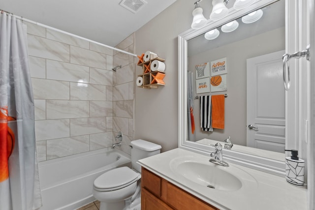 13815 Lake Livingston Dr, Houston, TX 77044 - bathroom with shower / bathtub combination with curtain, vanity, and tile patterned floors