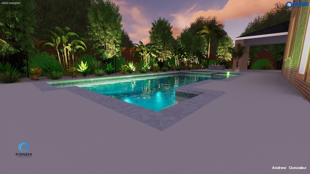 28622 Mountain Timber Ct, Fulshear, TX 77441 - pool at dusk featuring a patio and an outdoor pool