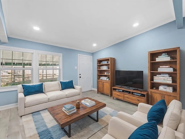 4418 Dacca Dr, Houston, TX 77047 - living area featuring crown molding, recessed lighting, and light wood-style flooring