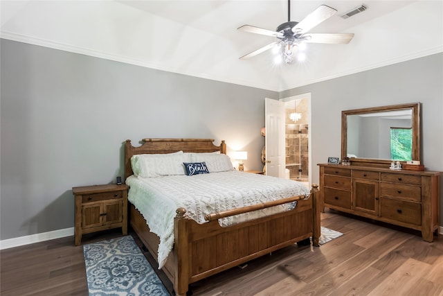 14419 Timbergreen Dr, Magnolia, TX 77355 - bedroom featuring crown molding, wood finished floors, ceiling fan, and ensuite bathroom
