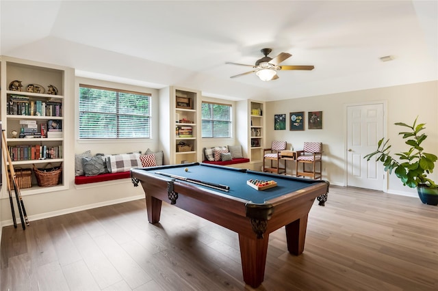 14419 Timbergreen Dr, Magnolia, TX 77355 - rec room with built in features, wood finished floors, billiards table, and a ceiling fan