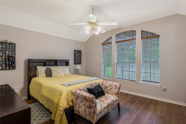 14419 Timbergreen Dr, Magnolia, TX 77355 - bedroom with lofted ceiling, dark wood-style flooring, and a ceiling fan
