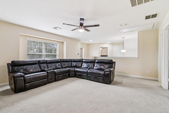 4003 Autumn Pines Trl, Houston, TX 77084 - living room with attic access, carpet floors, and a ceiling fan