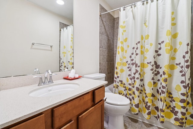 4003 Autumn Pines Trl, Houston, TX 77084 - full bath featuring vanity, shower / tub combo with curtain, and tile patterned floors