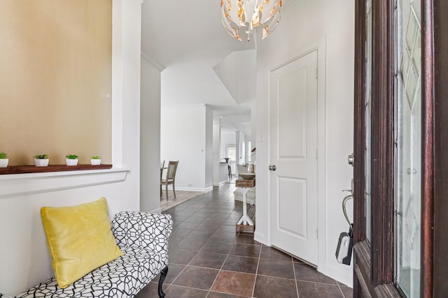 4003 Autumn Pines Trl, Houston, TX 77084 - foyer with a chandelier and dark tile patterned floors