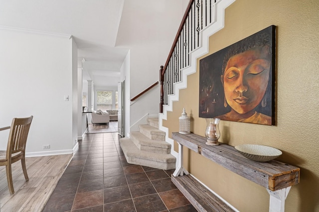 4003 Autumn Pines Trl, Houston, TX 77084 - foyer entrance featuring stairs and dark tile patterned floors
