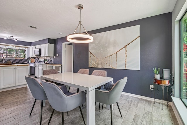 5210 Creek Shadows Dr, Houston, TX 77339 - dining space with light wood finished floors and a textured ceiling