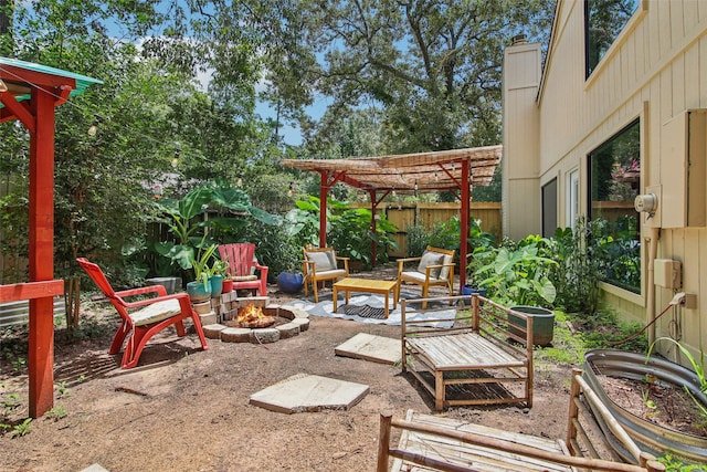 5210 Creek Shadows Dr, Houston, TX 77339 - view of yard with a fire pit, a pergola, and a patio