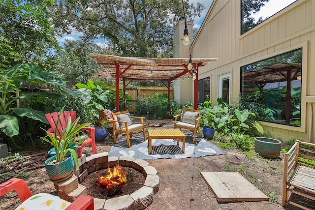 5210 Creek Shadows Dr, Houston, TX 77339 - view of patio featuring a pergola and an outdoor fire pit