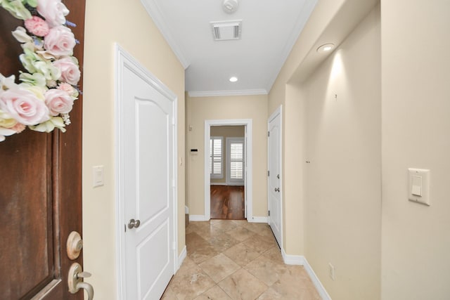 2930 Brompton Square Dr, Houston, TX 77025 - corridor with ornamental molding and recessed lighting