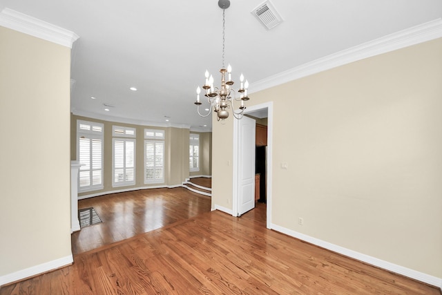 2930 Brompton Square Dr, Houston, TX 77025 - unfurnished room with crown molding, a chandelier, light wood-style floors, and recessed lighting