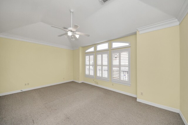 2930 Brompton Square Dr, Houston, TX 77025 - unfurnished room with a ceiling fan, lofted ceiling, carpet flooring, and ornamental molding