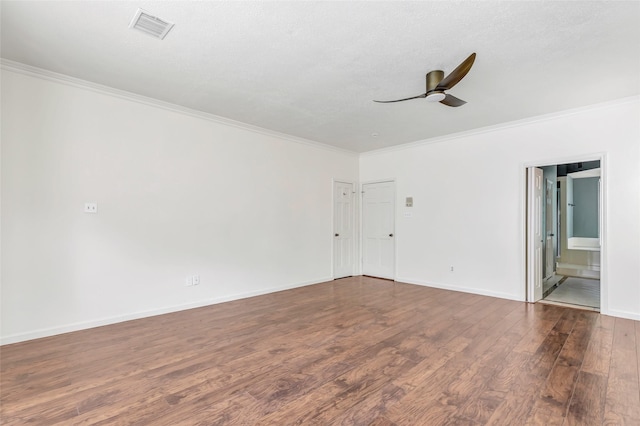 12102 Moorcreek Dr, Houston, TX 77070 - empty room with wood finished floors, ornamental molding, and ceiling fan