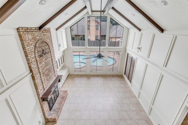 12102 Moorcreek Dr, Houston, TX 77070 - additional living space with a brick fireplace, plenty of natural light, and a ceiling fan