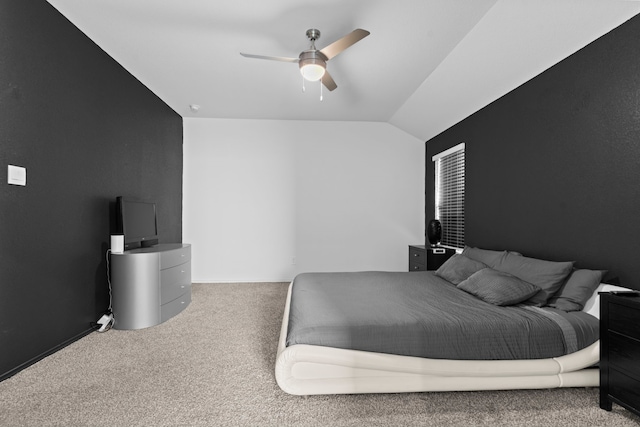 14205 Dream Rd, New Caney, TX 77357 - bedroom featuring carpet, lofted ceiling, and ceiling fan