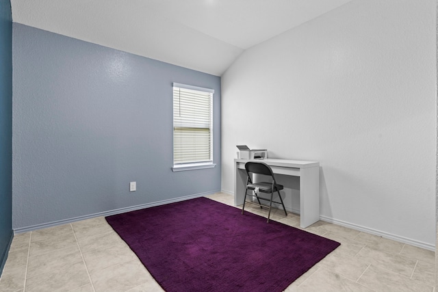 14205 Dream Rd, New Caney, TX 77357 - tiled office with vaulted ceiling and baseboards