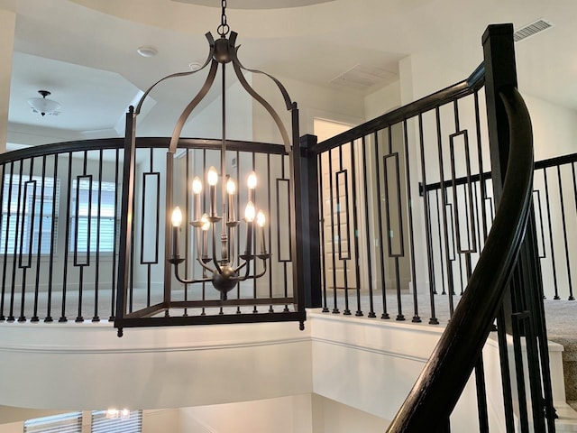 12515 Tullich Run Dr, Humble, TX 77346 - staircase featuring a chandelier