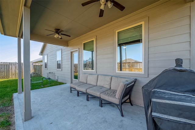 18623 Swainboro Dr, New Caney, TX 77357 - view of patio / terrace featuring a ceiling fan and an outdoor living space