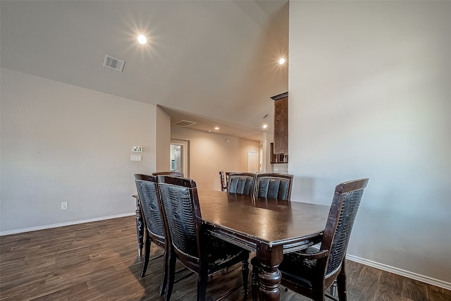 18623 Swainboro Dr, New Caney, TX 77357 - dining space featuring wood finished floors, recessed lighting, and high vaulted ceiling