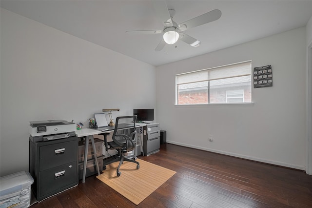 7634 Braesdale Ln, Houston, TX 77071 - office space with a ceiling fan and dark wood-style floors