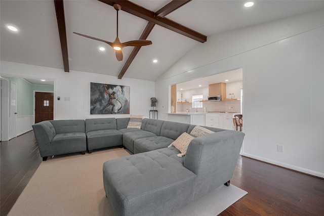 7634 Braesdale Ln, Houston, TX 77071 - living room featuring dark wood-style flooring, recessed lighting, and ceiling fan