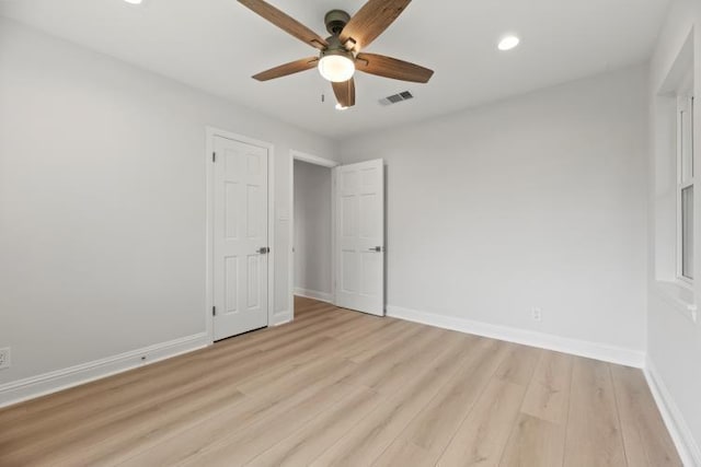 4406 Merwin St, Houston, TX 77027 - unfurnished bedroom featuring light wood-type flooring, recessed lighting, and a ceiling fan