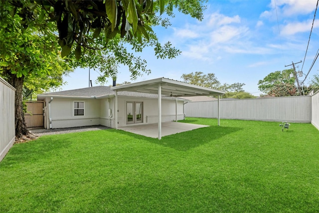 4406 Merwin St, Houston, TX 77027 - rear view of property featuring french doors, a fenced backyard, a patio, and ceiling fan