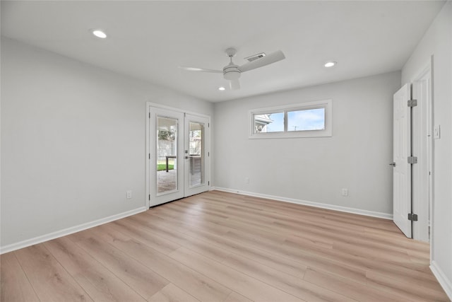 4422 Merwin St, Houston, TX 77027 - empty room featuring ceiling fan, light wood finished floors, and recessed lighting