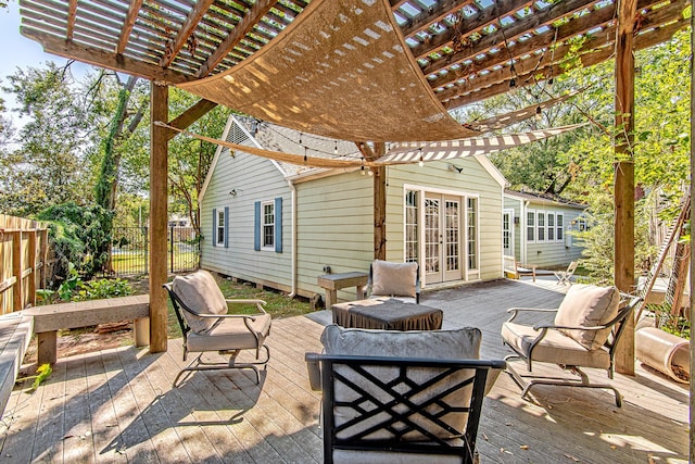 520 W 30th St, Houston, TX 77018 - view of patio / terrace with french doors, a pergola, a deck, and an outdoor hangout area