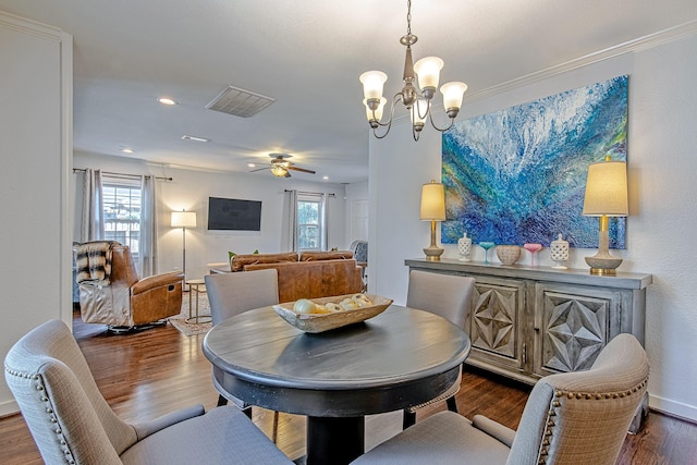 520 W 30th St, Houston, TX 77018 - dining area with a chandelier, ceiling fan, wood finished floors, and recessed lighting