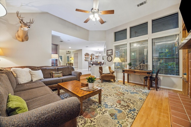 11 Leaf Trace Ct, Spring, TX 77381 - living area featuring ceiling fan, wood finished floors, a chandelier, and recessed lighting