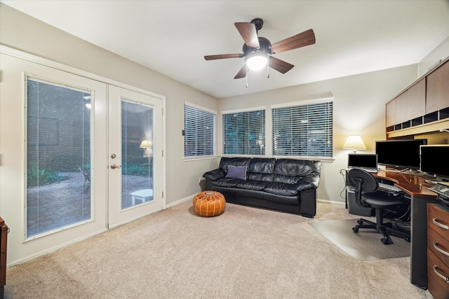 11 Leaf Trace Ct, Spring, TX 77381 - home office with french doors, light carpet, and ceiling fan