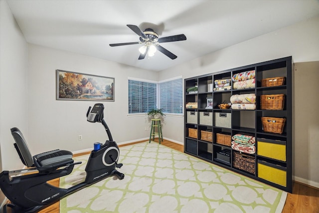 11 Leaf Trace Ct, Spring, TX 77381 - workout room featuring wood finished floors and a ceiling fan