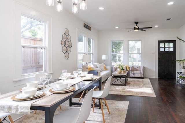 1020 E 16th St, Houston, TX 77009 - dining space featuring hardwood / wood-style flooring, recessed lighting, and a ceiling fan
