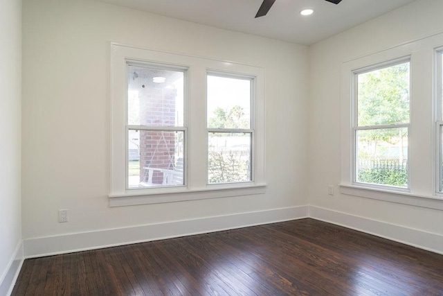 1020 E 16th St, Houston, TX 77009 - spare room with ceiling fan, dark wood-type flooring, and recessed lighting